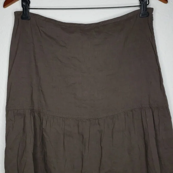 Theory Ellen Linen Blend Tiered Midi Dress Size 4 Brown Neutral Flowy Beachy - Picture 3 of 16